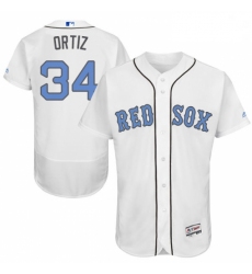 Mens Majestic Boston Red Sox 34 David Ortiz Authentic White 2016 Fathers Day Fashion Flex Base MLB Jersey