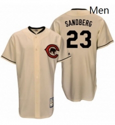 Mens Majestic Chicago Cubs 23 Ryne Sandberg Replica Cream Cooperstown Throwback MLB Jersey