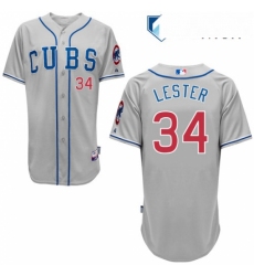 Mens Majestic Chicago Cubs 34 Jon Lester Authentic Grey Alternate Road Cool Base MLB Jersey