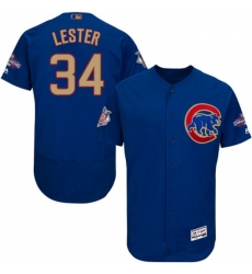 Mens Majestic Chicago Cubs 34 Jon Lester Authentic Royal Blue 2017 Gold Champion Flex Base MLB Jersey