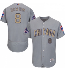 Mens Majestic Chicago Cubs 8 Andre Dawson Authentic Gray 2017 Gold Champion Flex Base MLB Jersey