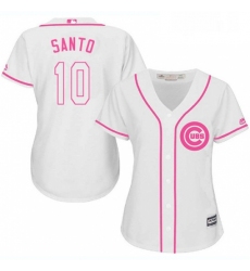 Womens Majestic Chicago Cubs 10 Ron Santo Authentic White Fashion MLB Jersey