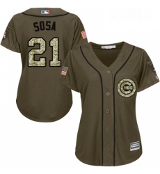 Womens Majestic Chicago Cubs 21 Sammy Sosa Authentic Green Salute to Service MLB Jersey