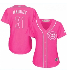 Womens Majestic Chicago Cubs 31 Greg Maddux Authentic Pink Fashion MLB Jersey