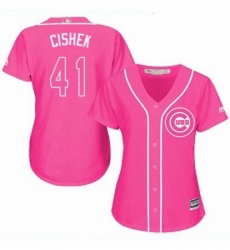 Womens Majestic Chicago Cubs 41 Steve Cishek Replica Pink Fashion MLB Jersey 