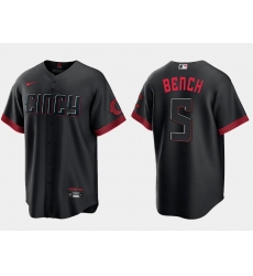 Men Cincinnati Reds 5 Johnny Bench Black 2023 City Connect Cool Base Stitched Baseball Jersey