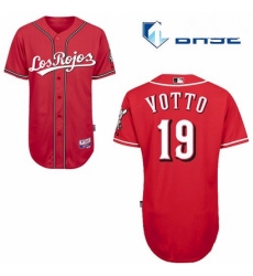 Mens Majestic Cincinnati Reds 19 Joey Votto Authentic Red Alternate Los Rojos Cool Base MLB Jersey