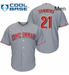 Mens Majestic Cincinnati Reds 21 Reggie Sanders Replica Grey Road Cool Base MLB Jersey