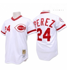 Mens Mitchell and Ness Cincinnati Reds 24 Tony Perez Authentic White Throwback MLB Jersey