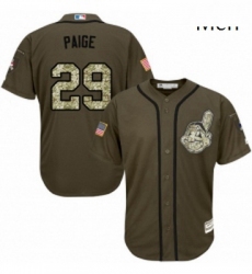 Mens Majestic Cleveland Indians 29 Satchel Paige Replica Green Salute to Service MLB Jersey