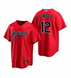 Mens Nike Cleveland Indians 12 Francisco Lindor Red Alternate Stitched Baseball Jerse