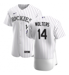 Men Colorado Rockies 14 Tony Wolters Men Nike White Home 2020 Flex Base Player MLB Jersey