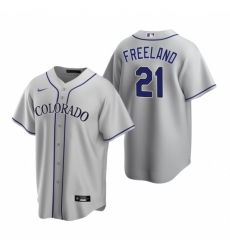 Mens Nike Colorado Rockies 21 Kyle Freeland Gray Road Stitched Baseball Jersey