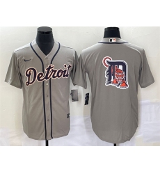 Men Detroit Tigers Grey Team Big Logo Cool Base Stitched Jersey