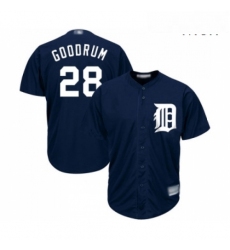 Mens Detroit Tigers 28 Niko Goodrum Replica Navy Blue Alternate Cool Base Baseball Jersey 