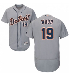 Mens Majestic Detroit Tigers 19 Travis Wood Grey Road Flex Base Authentic Collection MLB Jersey