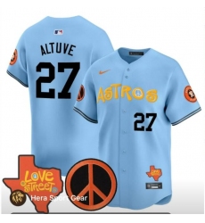 Men Houston Astros 27 Jose Altuve Blue Love Street Peace Sign Patch Limited Baseball Jersey