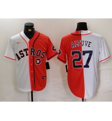 Men Houston Astros 27 Jose Altuve White Orange Split With Patch Cool Base Stitched Baseball Jersey 1