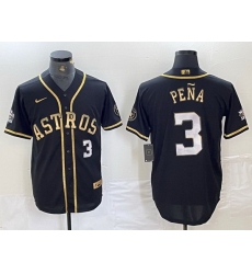 Men Houston Astros 3 Jeremy Pena Black Gold Player Number Cool Base Jersey