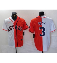 Men Houston Astros 3 Jeremy Pena White Orange Split With Patch Cool Base Stitched Baseball Jersey