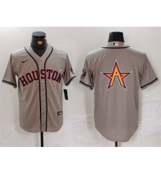 Men Houston Astros Gray Team Big Logo With Patch Cool Base Stitched Baseball Jersey 7