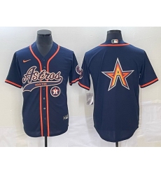 Men Houston Astros Navy Team Big Logo With Patch Cool Base Stitched Baseball Jersey 3