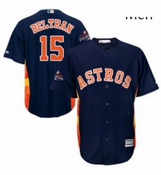 Mens Majestic Houston Astros 15 Carlos Beltran Replica Navy Blue Alternate 2017 World Series Champions Cool Base MLB Jersey