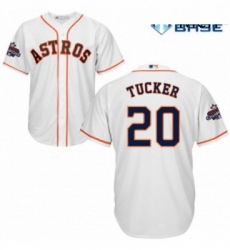 Mens Majestic Houston Astros 20 Preston Tucker Replica White Home 2017 World Series Champions Cool Base MLB Jersey