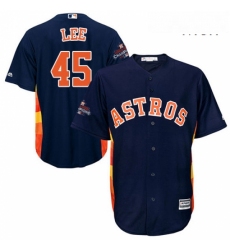 Mens Majestic Houston Astros 45 Carlos Lee Replica Navy Blue Alternate 2017 World Series Champions Cool Base MLB Jersey