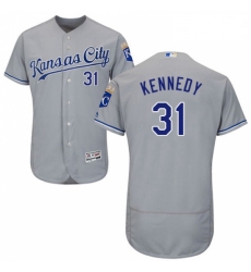 Mens Majestic Kansas City Royals 31 Ian Kennedy Grey Road Flex Base Authentic Collection MLB Jersey