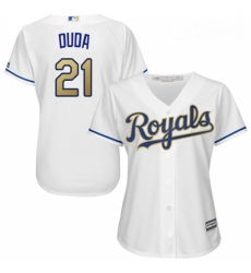 Womens Majestic Kansas City Royals 21 Lucas Duda Replica White Home Cool Base MLB Jersey 