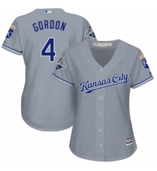 Womens Majestic Kansas City Royals 4 Alex Gordon Authentic Grey Road Cool Base MLB Jersey