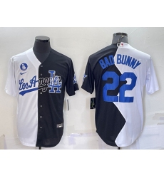 Men Los Angeles Dodgers 22 Bad Bunny 2022 All Star White Black Split Cool Base Baseball Jersey