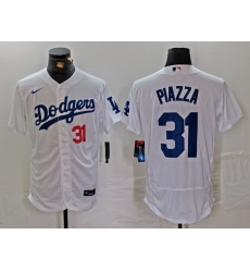 Men Los Angeles Dodgers 31 Mike Piazza White Flex Base Stitched Baseball Jersey 1