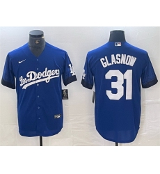 Men Los Angeles Dodgers 31 Tyler Glasnow Blue City Connect Cool Base Stitched Baseball Jersey