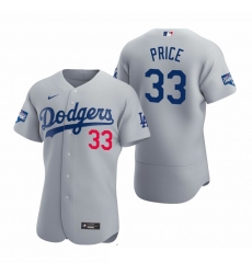 Men Los Angeles Dodgers 33 David Price Gray 2020 World Series Champions Flex Base Jersey