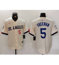 Men Los Angeles Dodgers 5 Freddie Freeman Cream Stitched Baseball Jersey 4