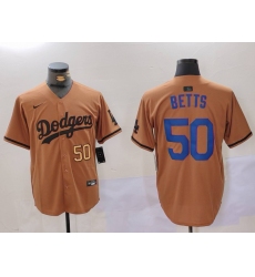 Men Los Angeles Dodgers 50 Mookie Betts Brown Cool Base Stitched Baseball Jersey