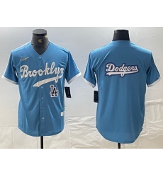 Men Los Angeles Dodgers Team Big Logo Light Blue Throwback Cool Base Stitched Baseball Jersey 5