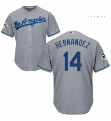 Mens Majestic Los Angeles Dodgers 14 Enrique Hernandez Replica Grey Road 2017 World Series Bound Cool Base MLB Jersey