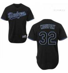 Mens Majestic Los Angeles Dodgers 32 Sandy Koufax Replica Black Fashion MLB Jersey