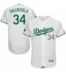 Mens Majestic Los Angeles Dodgers 34 Fernando Valenzuela White Celtic Flexbase Collection 2018 World Series Jersey 