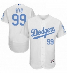 Mens Majestic Los Angeles Dodgers 99 Hyun Jin Ryu Authentic White 2016 Fathers Day Fashion Flex Base Jersey