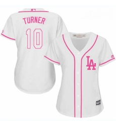 Womens Majestic Los Angeles Dodgers 10 Justin Turner Authentic White Fashion Cool Base MLB Jersey