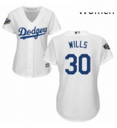 Womens Majestic Los Angeles Dodgers 30 Maury Wills Authentic White Home Cool Base 2018 World Series MLB Jersey