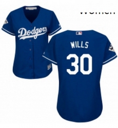 Womens Majestic Los Angeles Dodgers 30 Maury Wills Replica Royal Blue Alternate 2017 World Series Bound Cool Base MLB Jersey