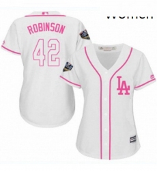 Womens Majestic Los Angeles Dodgers 42 Jackie Robinson Authentic White Fashion Cool Base 2018 World Series MLB Jersey