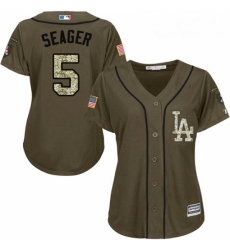 Womens Majestic Los Angeles Dodgers 5 Corey Seager Authentic Green Salute to Service MLB Jersey