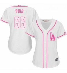 Womens Majestic Los Angeles Dodgers 66 Yasiel Puig Replica White Fashion Cool Base MLB Jersey