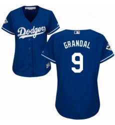 Womens Majestic Los Angeles Dodgers 9 Yasmani Grandal Authentic Royal Blue Alternate 2017 World Series Bound Cool Base MLB Jersey